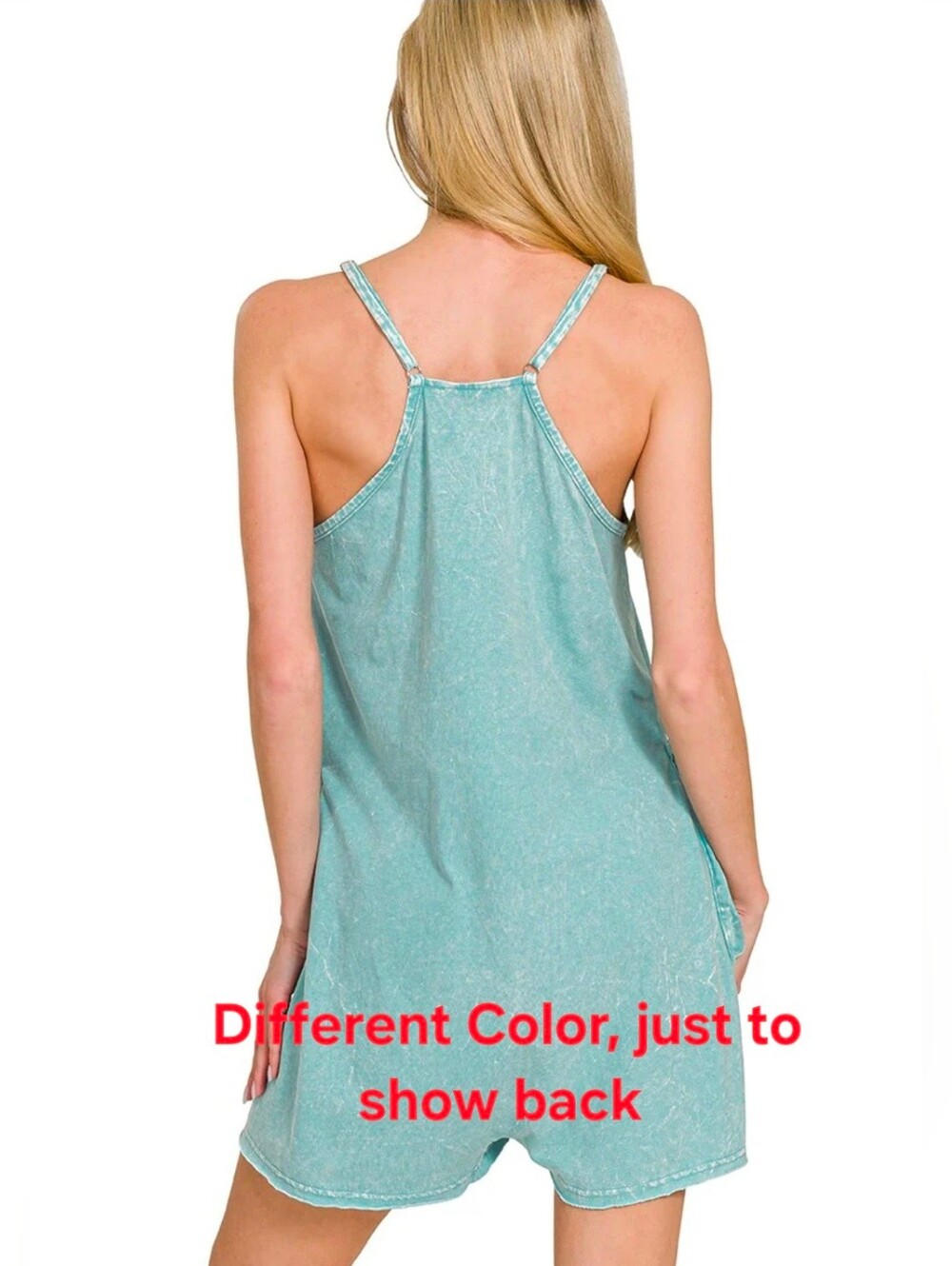 Zenana Med Acid Crinkle Washed Spaghetti Strap Romper Gray(Oversized) Fits L/XL - Picture 2 of 2